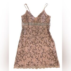Vintage Sue Wong Blush Satin Beaded Cocktail Dress